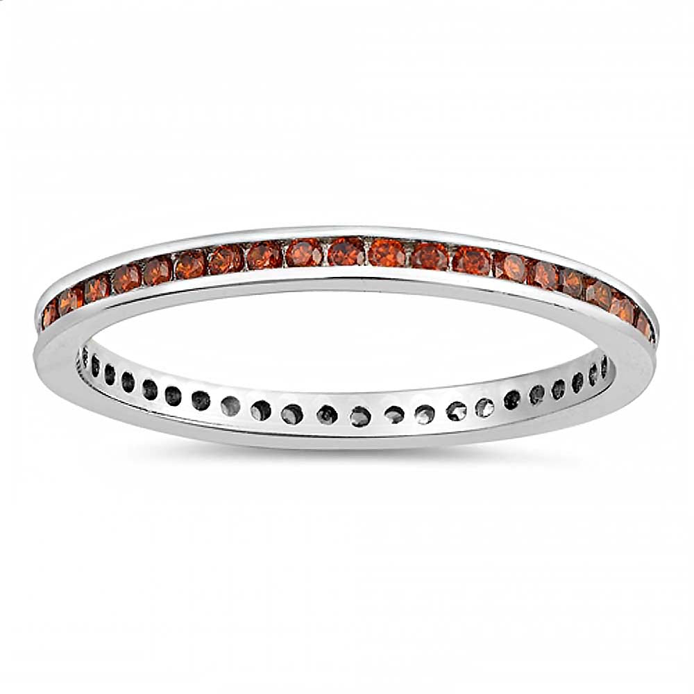 Sterling Silver Round Garnet Cubic Zirconia Eternity Ring