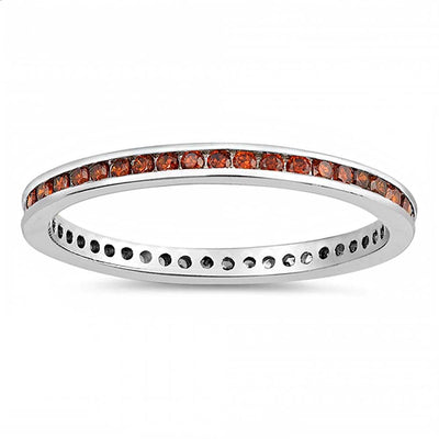 Sterling Silver Round Garnet Cubic Zirconia Eternity Ring
