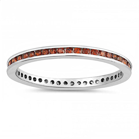 Sterling Silver Round Garnet Cubic Zirconia Eternity Ring