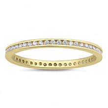 Load image into Gallery viewer, Sterling Silver Yellow Gold Plated Round Clear CZ Eternity  Ring