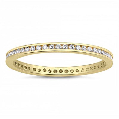 Sterling Silver Yellow Gold Plated Round Clear CZ Eternity  Ring