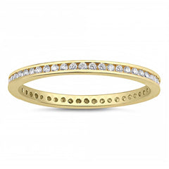Sterling Silver Yellow Gold Plated Round Clear CZ Eternity  Ring