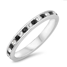 Load image into Gallery viewer, Sterling Silver Eternity Band Shaped Black And White CZ RingsAnd Band Width 3mm
