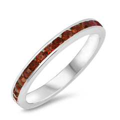 Sterling Silver Classy Eternity Band Ring with Garnet Swarovski Simulated Crystals on Channel Setting with Rhodium FinishAnd Band Width 3MM