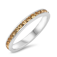 Load image into Gallery viewer, Sterling Silver Classy Eternity Band Ring with Champagne Simulated Crystals on Channel Setting with Rhodium FinishAnd Band Width 3MM