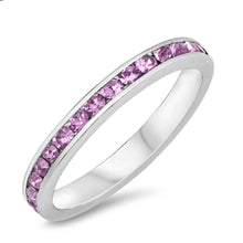 Load image into Gallery viewer, Sterling Silver Classy Eternity Band Ring with Light Amethyst Swarovski Simulated Crystals on Channel Setting with Rhodium FinishAnd Band Width 3MM