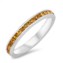 Load image into Gallery viewer, Sterling Silver Classy Eternity Band Ring with Yellow Topaz Swarovski Simulated Crystals on Channel Setting with Rhodium FinishAnd Band Width 3MM