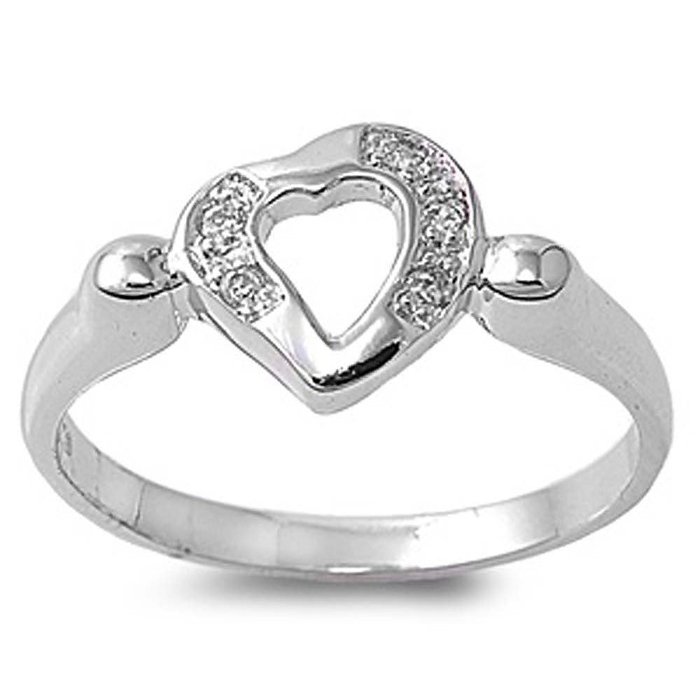 Sterling Silver Heart Shaped Clear CZ RingAnd Face Height 9mmAnd Band Width 2mm