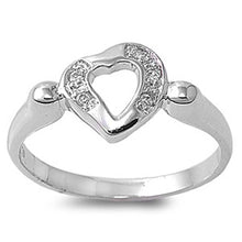 Load image into Gallery viewer, Sterling Silver Heart Shaped Clear CZ RingAnd Face Height 9mmAnd Band Width 2mm