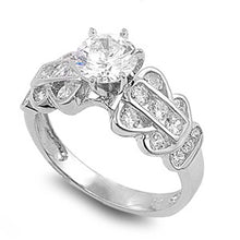 Load image into Gallery viewer, Sterling Silver Round And Butterfly Shaped Clear CZ RingAnd Face Height 8mmAnd Band Width 3mm