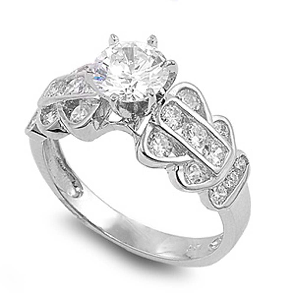 Sterling Silver Round And Butterfly Shaped Clear CZ RingAnd Face Height 8mmAnd Band Width 3mm