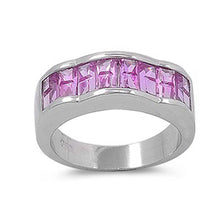 Load image into Gallery viewer, Sterling Silver Round Wave Shaped Pink CZ RingAnd Face Height 8mmAnd Face Width 20mm