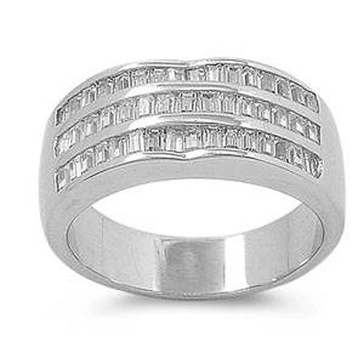 Sterling Silver Triple Lines Wave Shaped Clear CZ RingAnd Face Height 13mmAnd Band Width 4mm