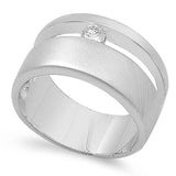 Sterling Silver Thick Double Lines Shaped Clear CZ RingAnd Band Width 11mmAnd Weight 8.5grams