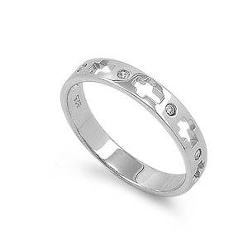 Sterling Silver Cross Shaped Clear CZ RingAnd Band Width 4mm