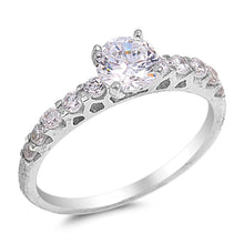 Load image into Gallery viewer, Sterling Silver Elegant Solitaire 4 Prongs Set with Round Clear Cz on Center Filigree Band Ring with Clear Czs Inlaid DesignAnd Face Height of 6MM