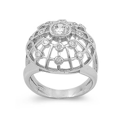 Sterling Silver Net Shaped Clear CZ Ring