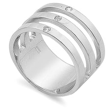 Load image into Gallery viewer, Sterling Silver Three Lines Shaped Clear CZ RingAnd Band Width 12mm