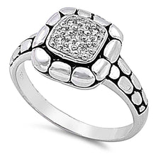 Load image into Gallery viewer, Sterling Silver Stylish Square Shaped with Clear CzAnd Reptile Pattern Design Band Ring with Face Height of 12MM