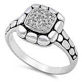 Sterling Silver Stylish Square Shaped with Clear CzAnd Reptile Pattern Design Band Ring with Face Height of 12MM