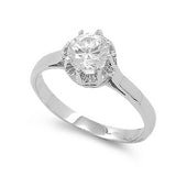 Sterling Silver Round Flower Cut Shaped Clear CZ RingAnd Center Stone Thickness 7mmAnd Band Width 3mm