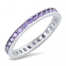 Load image into Gallery viewer, Sterling Silver Round Amethyst Cubic Zirconia Eternity Ring