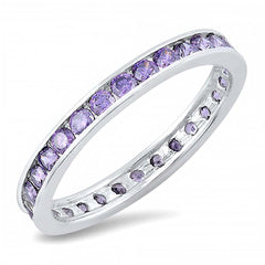 Sterling Silver Round Amethyst Cubic Zirconia Eternity Ring