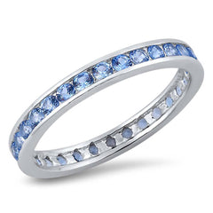 Sterling Silver Eternity Band With Aquamarine CZ RingAnd Band Width 3mm