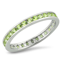 Load image into Gallery viewer, Sterling Silver Round Eternity Band Shaped Peridot CZ RingAnd Band Width 3mm