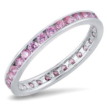 Load image into Gallery viewer, Sterling Silver Round Eternity Band Shaped Pink CZ RingAnd Band Width 3mm