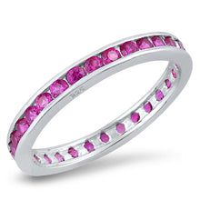 Load image into Gallery viewer, Sterling Silver Round Eternity Band Shaped Ruby CZ RingAnd Band Width 3mm