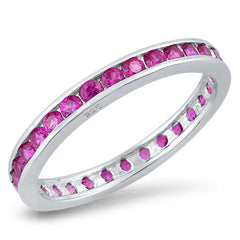 Sterling Silver Round Eternity Band Shaped Ruby CZ RingAnd Band Width 3mm