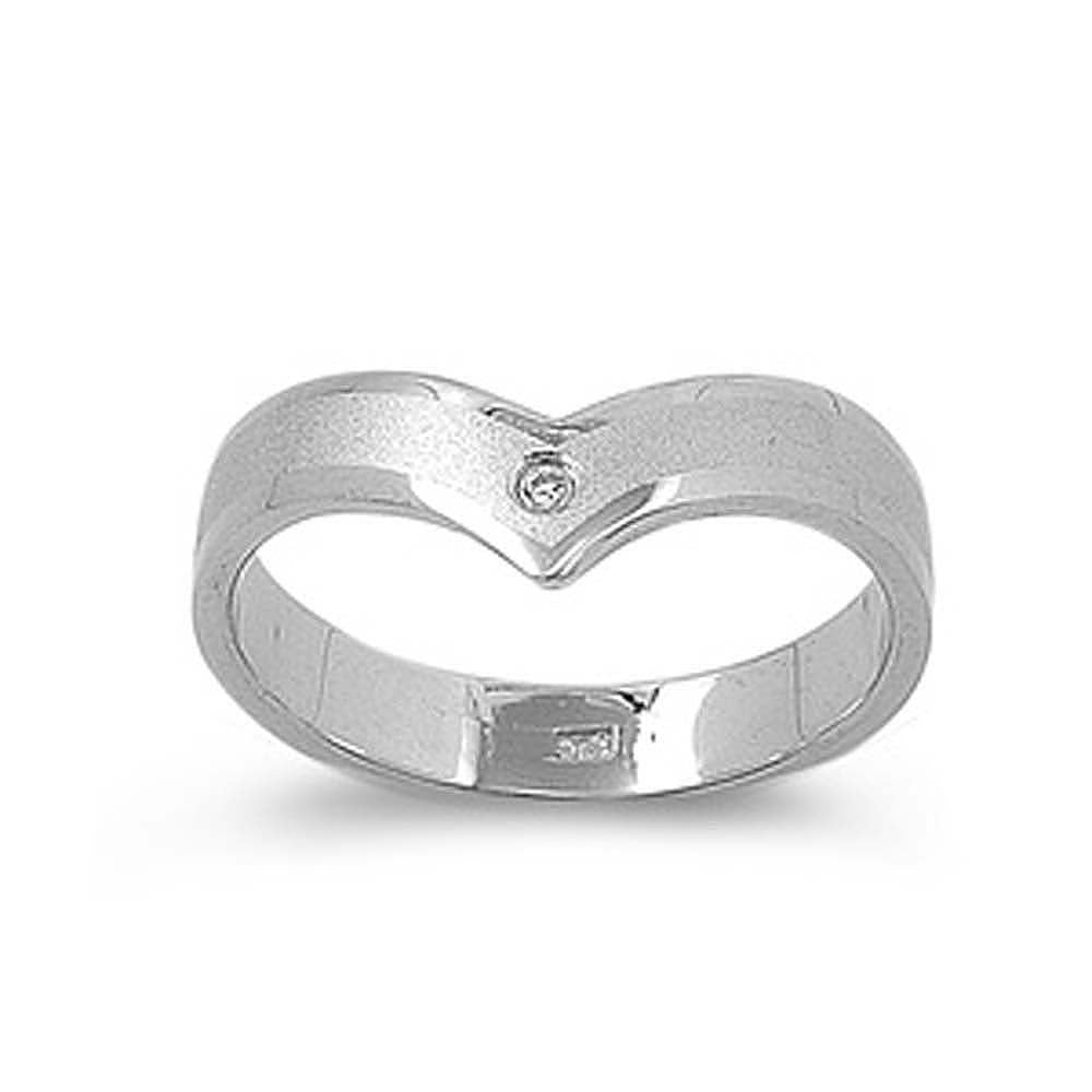 Sterling Silver Heart Wave Shaped Clear CZ RingAnd Face Height 9mmAnd Band Width 5mm