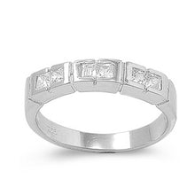 Load image into Gallery viewer, Sterling Silver Rhodium Plated Rectangle Shaped Clear CZ RingAnd Face Height 5mm