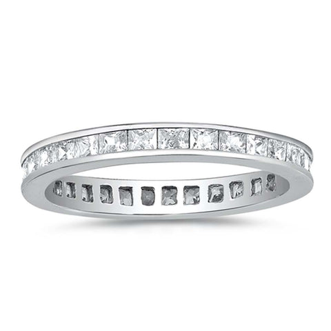 Sterling Silver Round Wedding Band Shaped Clear CZ RingAnd Band Width 4mm
