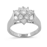 Sterling Silver Flower Shaped Clear CZ RingAnd Face Width 14mmAnd Band Width 3mm