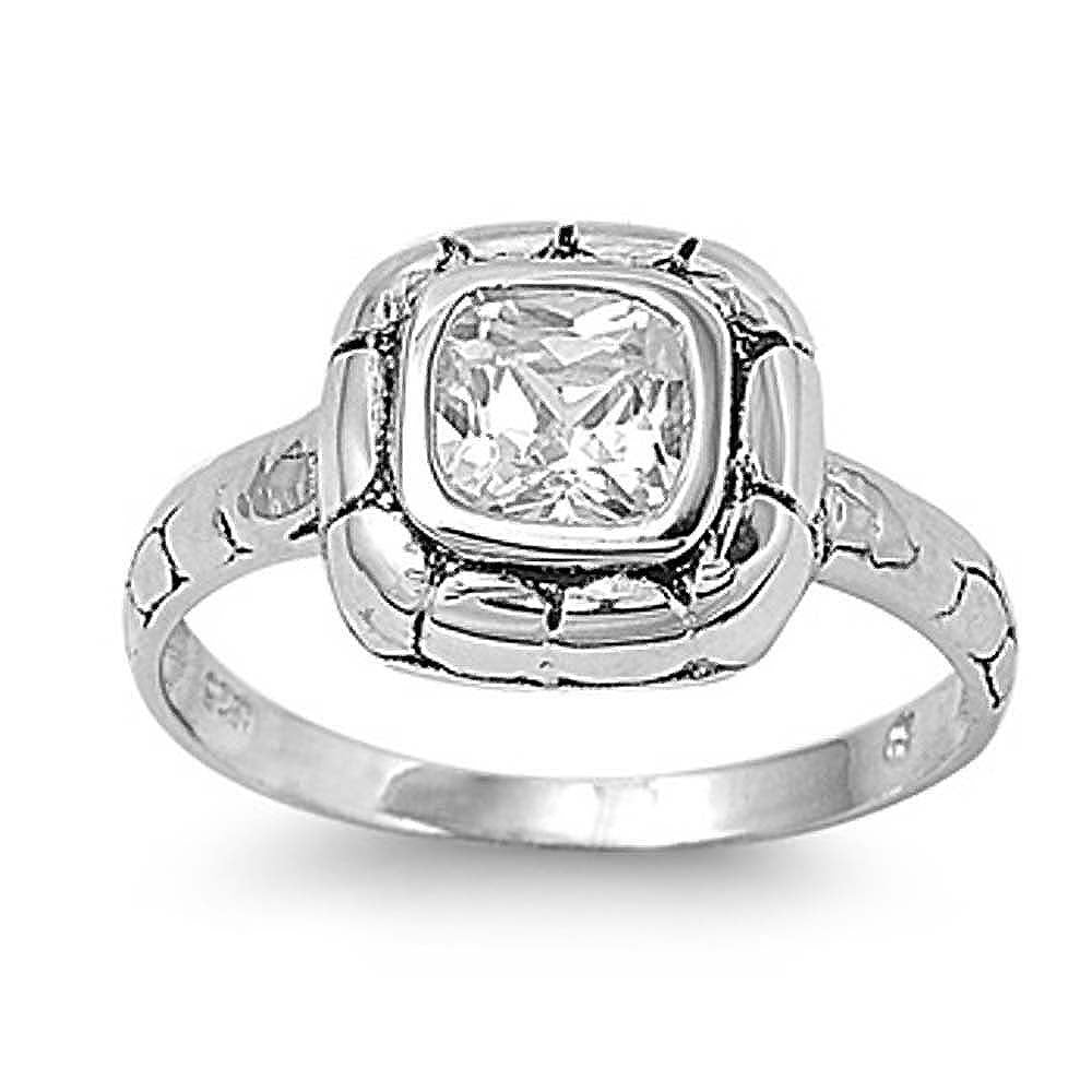 Sterling Silver Square Shaped Clear CZ RingAnd Face Height 10mmAnd Band Width 2mm