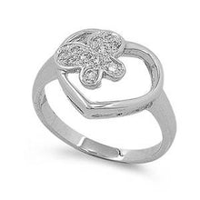 Load image into Gallery viewer, Sterling Silver Heart Cross Shaped Clear CZ RingAnd Face Height 14mmAnd Band Width 3mm