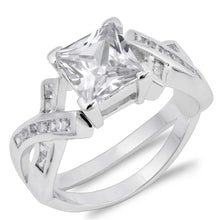 Load image into Gallery viewer, Sterling Silver Square Shaped Clear CZ RingAnd Face Height 8mmAnd Band Width 6mm