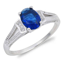 Load image into Gallery viewer, Sterling Silver Blue Sapphire Oval Shaped Clear CZ RingAnd Face Height 8mm