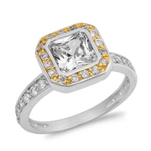 Load image into Gallery viewer, Sterling Silver Square Shaped Yellow And Clear CZ RingAnd Face Height 12mmAnd Band Width 3mm