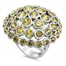 Load image into Gallery viewer, Sterling Silver Light Yellow Round Flower Shaped Clear CZ RingAnd Face Height 34mmAnd Band Width 5mm