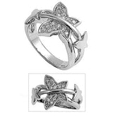 Sterling Silver Butterfly Shaped Clear CZ RingAnd Face Height 15mmAnd Band Width 4mm