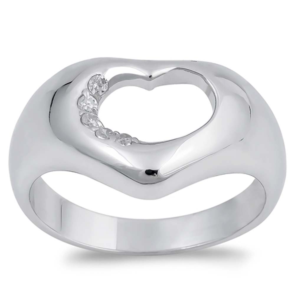 Sterling Silver Heart Shaped Clear CZ RingAnd Face Height 13mmAnd Band Width 4mm