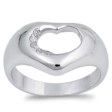 Load image into Gallery viewer, Sterling Silver Heart Shaped Clear CZ RingAnd Face Height 13mmAnd Band Width 4mm