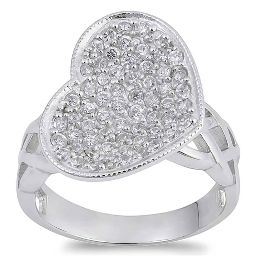 Sterling Silver Heart Shaped Clear CZ RingAnd Face Height 20mmAnd Band Width 4mm