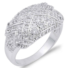 Load image into Gallery viewer, Sterling Silver Dome Cross Shaped Clear CZ RingAnd Face Height 13mmAnd Band Width 3mm