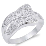 Sterling Silver Curve Shaped Clear CZ RingAnd Face Height 13mmAnd Band Width 4mm