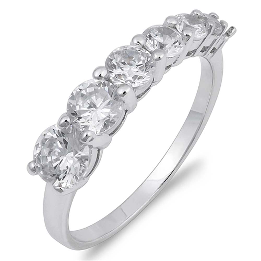 Sterling Silver Round Journey Shaped Clear CZ RingAnd Face Height 5mmAnd Band Width 2mm