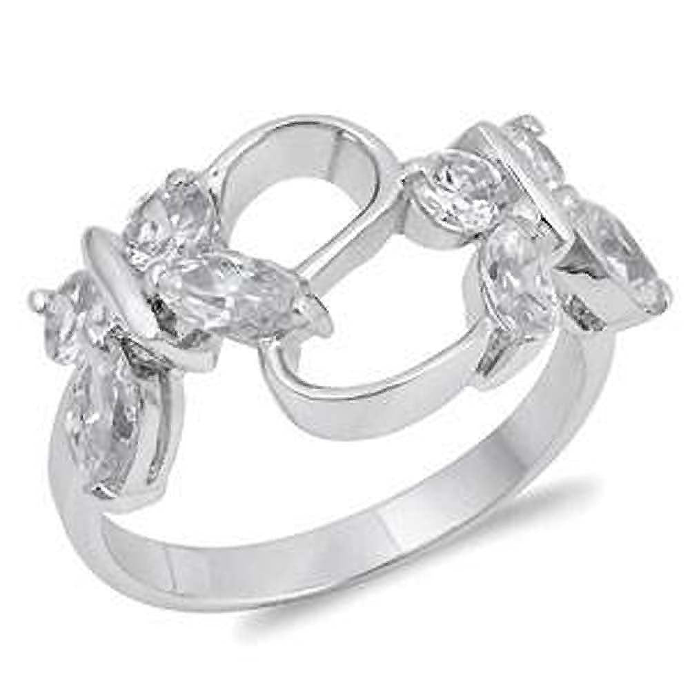 Sterling Silver Butterflies Shaped Clear CZ RingAnd Face Height 13mmAnd Band Width 3mm